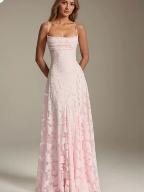 Elegant Pink Spaghetti-Strap Evening Gown